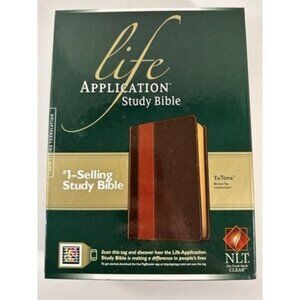 Life Application Study Bible NLT TuTone Brown Tan Leather Like Soft Cover W Box